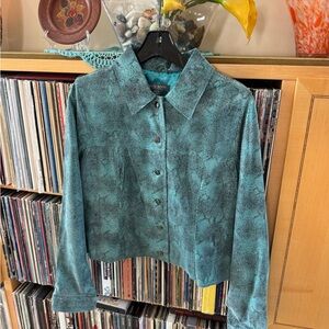 PRICE DROP: BISOU BISOU Textured,TEAL, lined SNAKESKIN LEATHER JKT, L